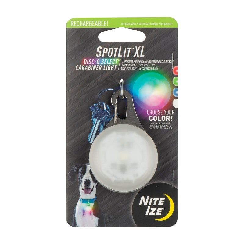 Nite Ize SpotLit XL Rechargeable Carabiner Light - Carabiner Keychain Clip with LED Light - Clip Color-Changing Light for Collars or Keys - Disc-O Select - Image 1